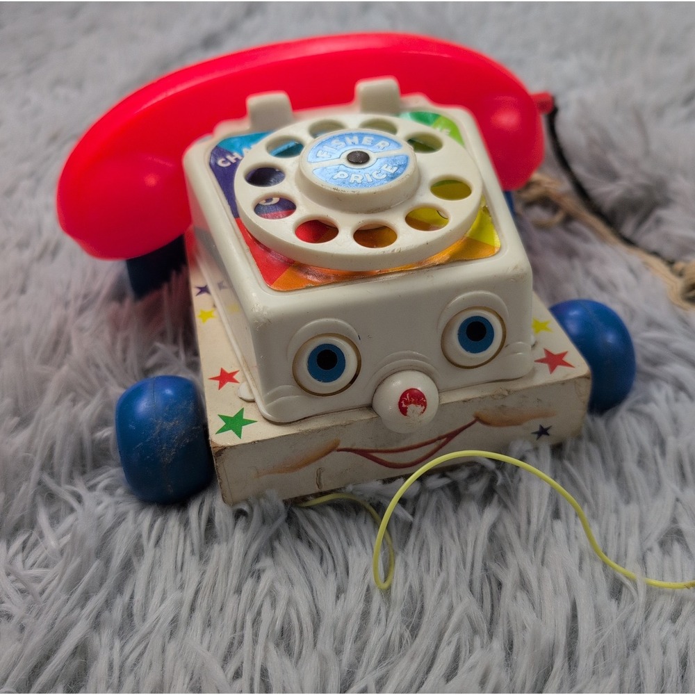 Vintage 1961 Fisher Price Chatter Phone #747 Telephone Pull Toy with Moving Eyes